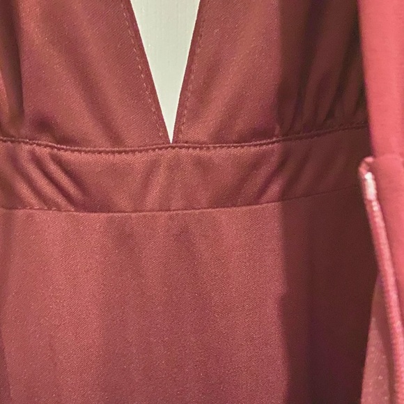 LULUS All My Life Maxi Dress Burgundy Long Sleeve Deep V Plunge Front High Slit - Picture 9 of 16